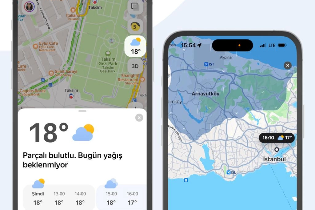 Yandex Maps'e gerçek zamanlı hava durumu tahminleri geldi